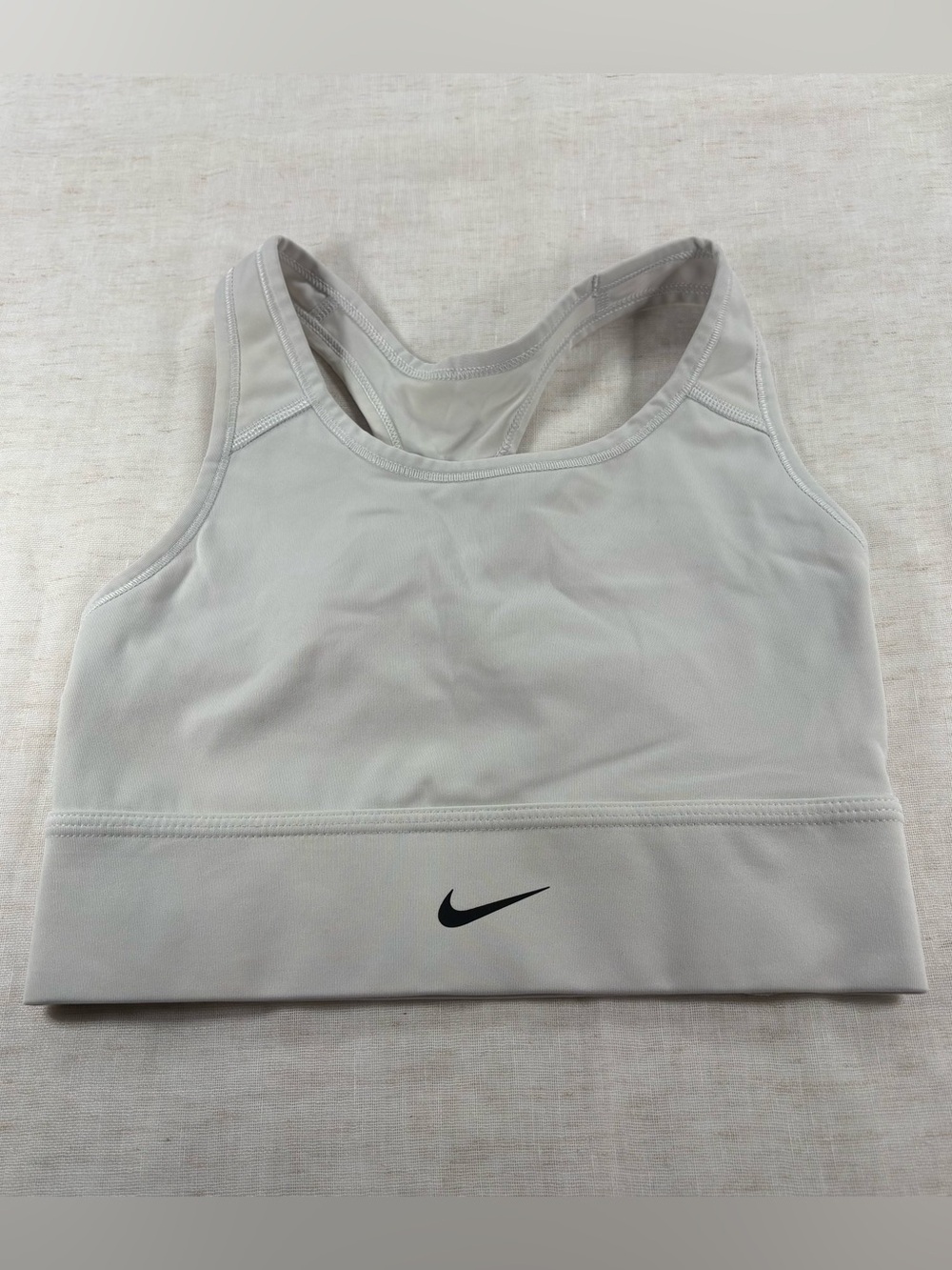 Nike Women's White Sports Bra with Black Swoosh